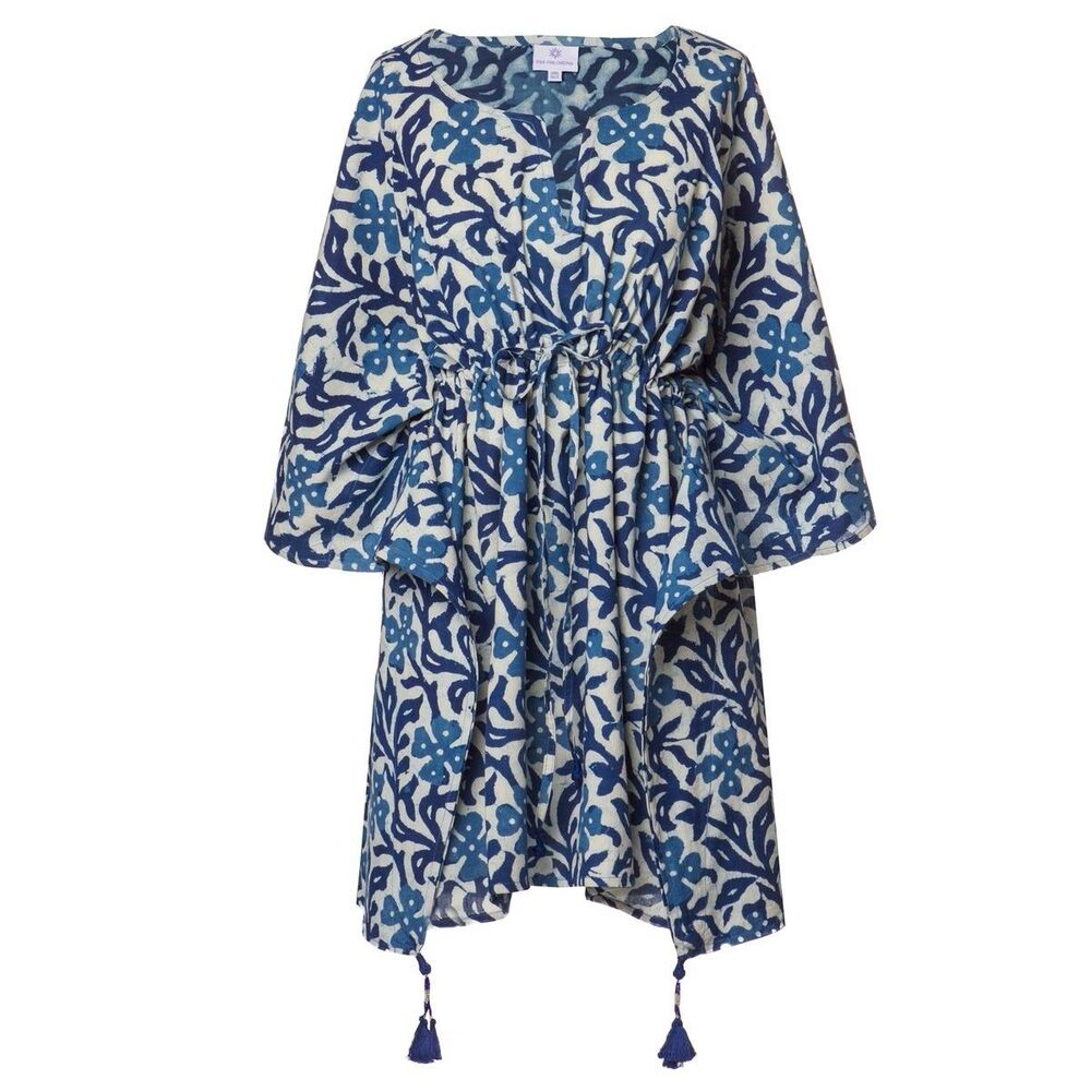 Pax Philomena Isadora Cotton Hand Blocked Print  Kaftan Dress India One Size